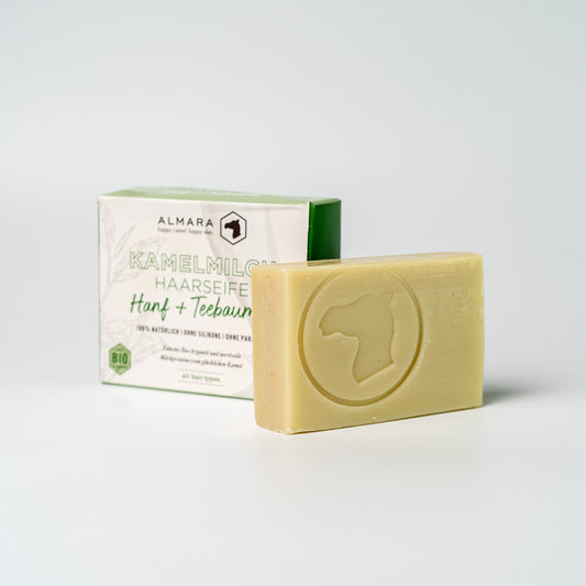 Haarwaschseife mit Kamelmilch, Argan, Hanf & Teebaumöl